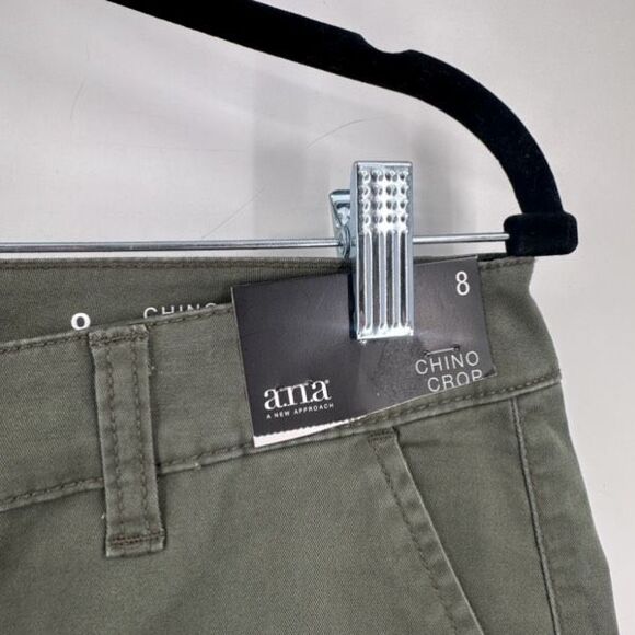 A.n.a NWT Women’s‎ Chino Crop Military Green Flat Front Pants Size 8 - Picture 6 of 11